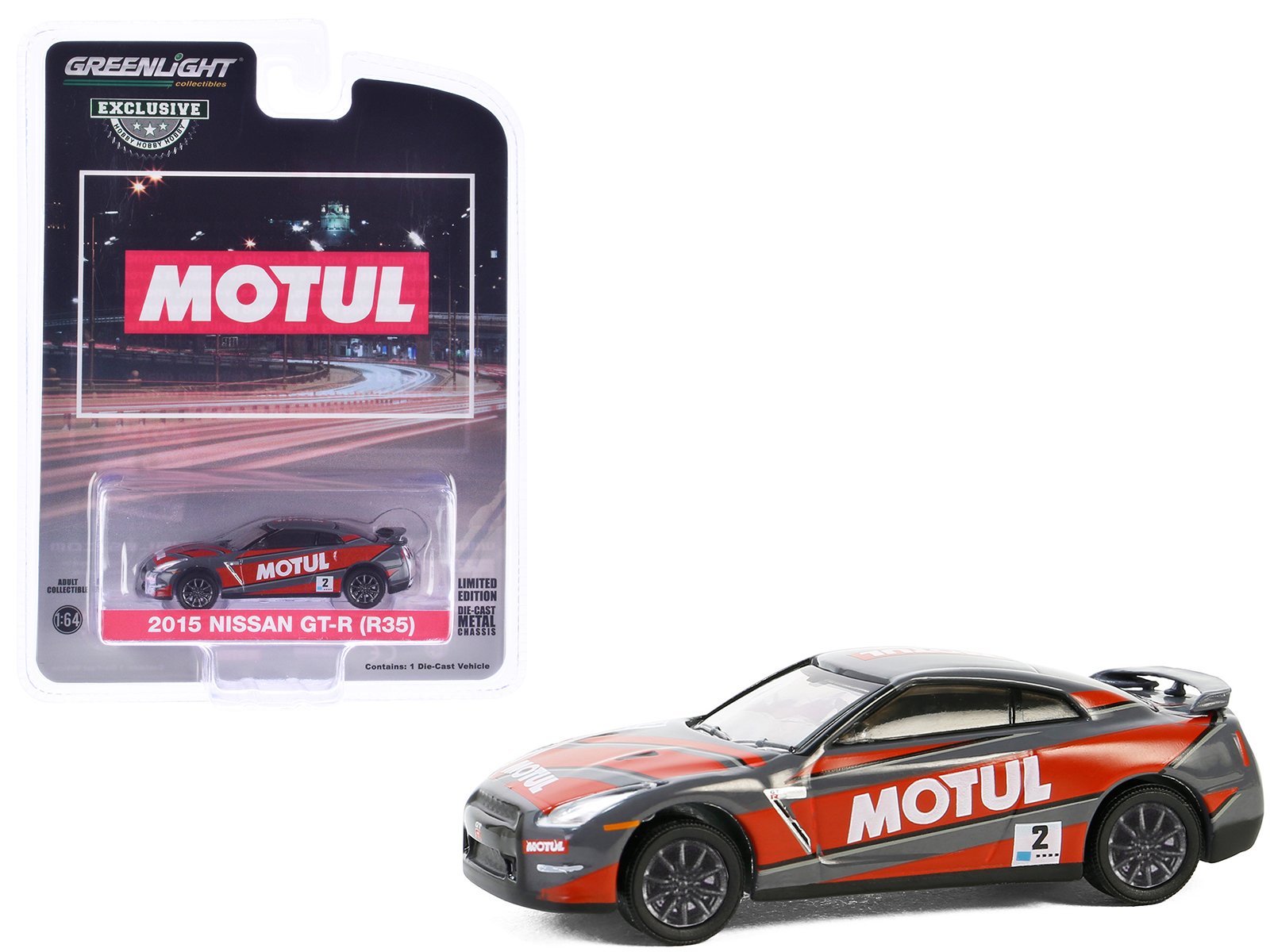 2015 nissan gt r (r35) #2 "motul" gray with red graphics "hobby exclusive" series 1/64 diecast model car by greenlight 2015 nissan gt r (r35) #2 "motul" gray with red graphics "hobby exclusive" series 1/64 diecast model car by greenlight