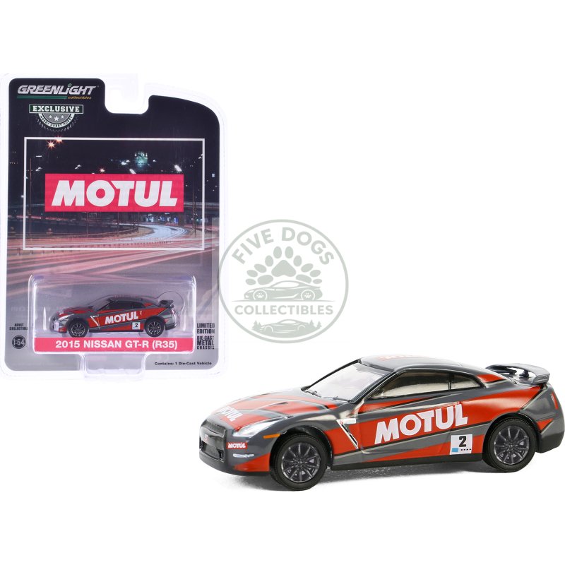 2015 nissan gt r (r35) #2 "motul" gray with red graphics "hobby exclusive" series 1/64 diecast model car by greenlight