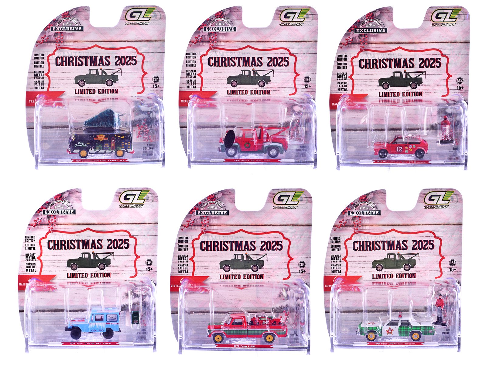 "christmas 2025 limited edition" set of 6 cars 1/64 diecast model cars by greenlight "christmas 2025 limited edition" set of 6 cars 1/64 diecast model cars by greenlight