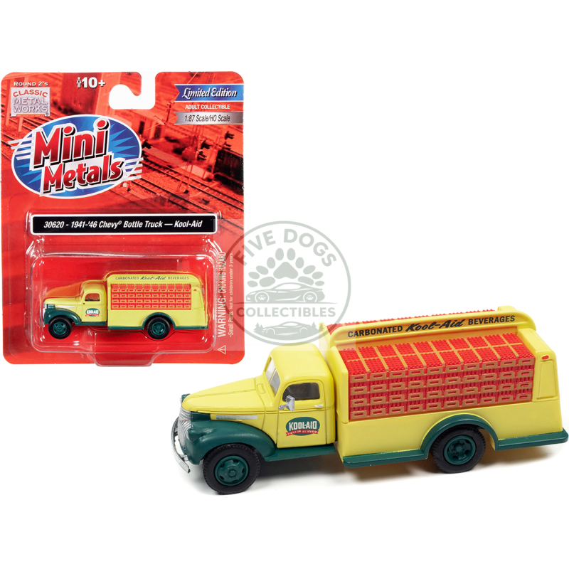 1941 1946 chevrolet delivery bottle truck yellow and green "kool aid" 1/87 (ho) scale model by classic metal works