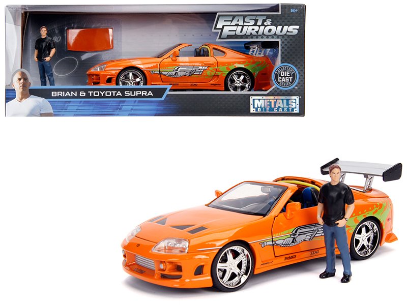 toyota supra orange metallic with brian diecast figurine "fast & furious" movie 1/24 diecast model car by jada toyota supra orange metallic with brian diecast figurine "fast & furious" movie 1/24 diecast model car by jada