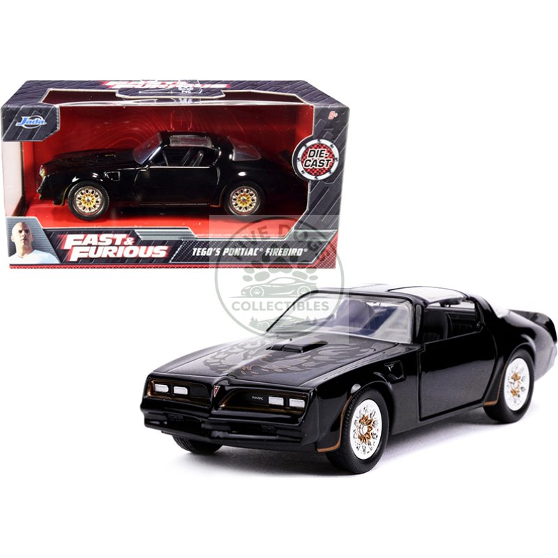 tego's pontiac firebird black with gold stripes and hood bird "fast & furious" series 1/32 diecast model car by jada