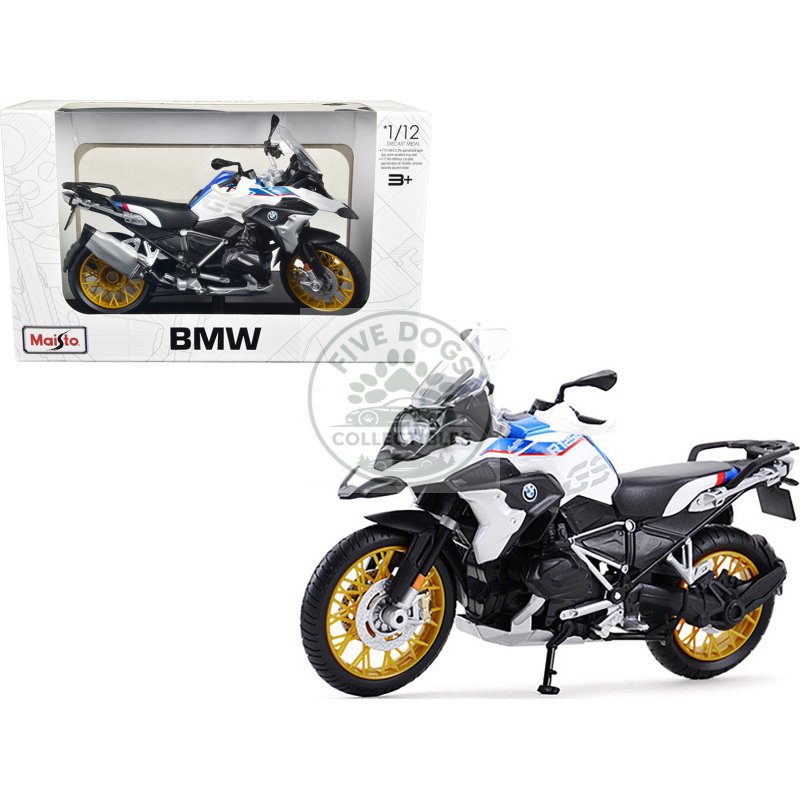 bmw r1250 gs white with blue and red stripes 1/12 diecast motorcycle model by maisto