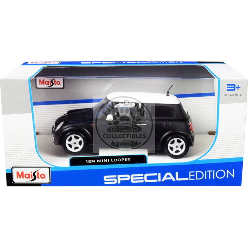 mini cooper matt black with white top 1/24 diecast model car by maisto