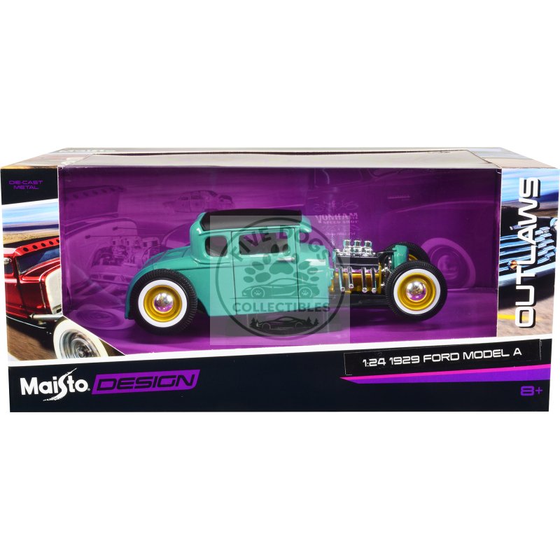 1929 ford model a green with matt black top "outlaws" series 1/24 diecast model car by maisto