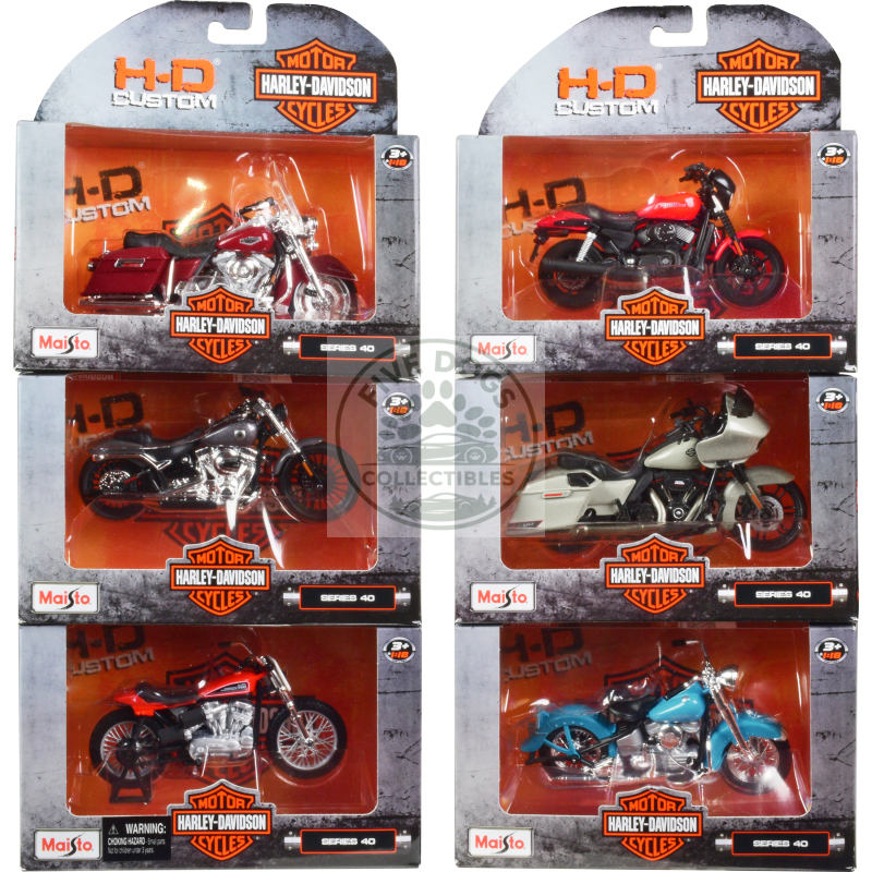 harley davidson motorcycles 6 piece set series 40 1/18 diecast models by maisto