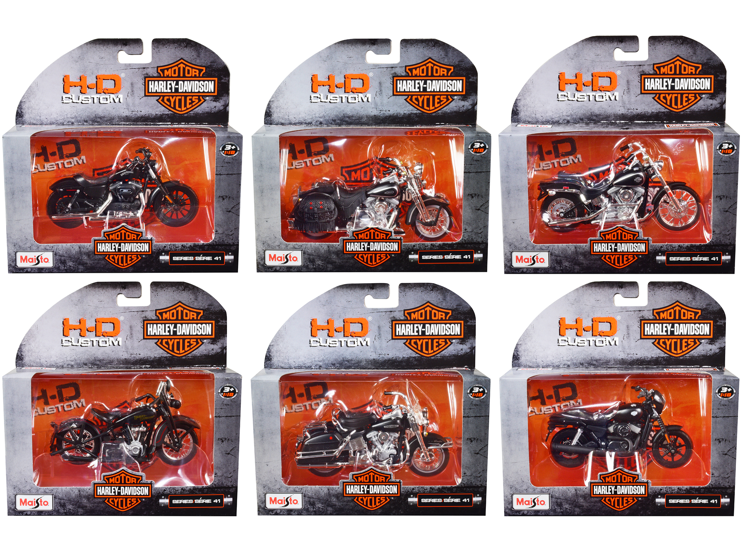 harley davidson motorcycles 6 piece set series 41 1/18 diecast models by maisto harley davidson motorcycles 6 piece set series 41 1/18 diecast models by maisto