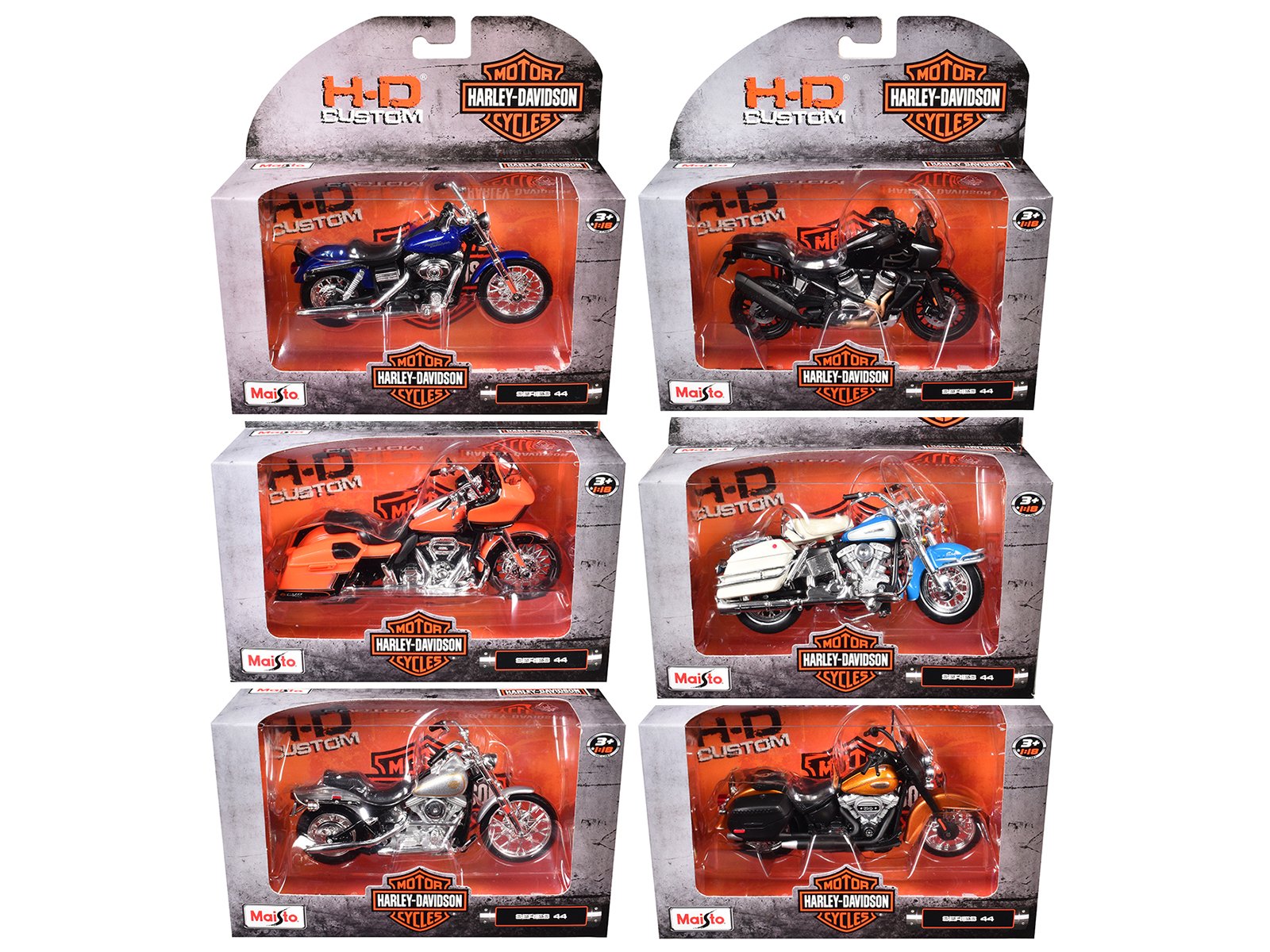 harley davidson motorcycles 6 piece set series 44 1/18 diecast models by maisto harley davidson motorcycles 6 piece set series 44 1/18 diecast models by maisto