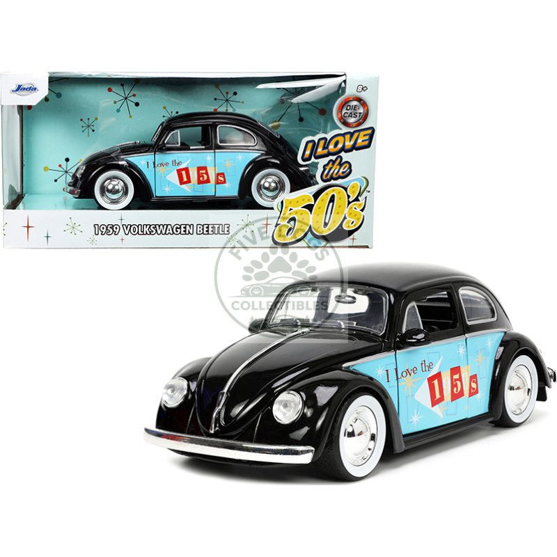 1959 volkswagen beetle black with graphics "i love the 50's" series 1/24 diecast model car by jada
