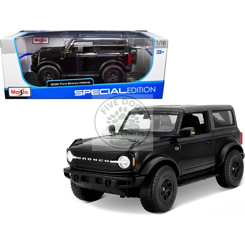 2021 ford bronco wildtrak black metallic with dark gray top "special edition" 1/18 diecast model car by maisto