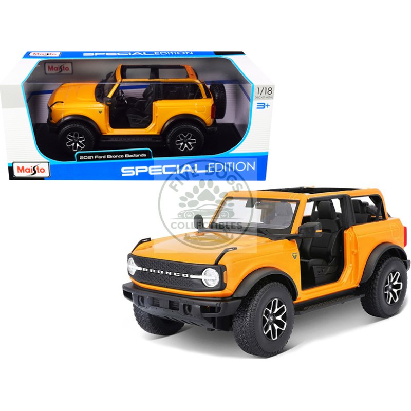 2021 ford bronco badlands orange metallic "special edition" 1/18 diecast model car by maisto