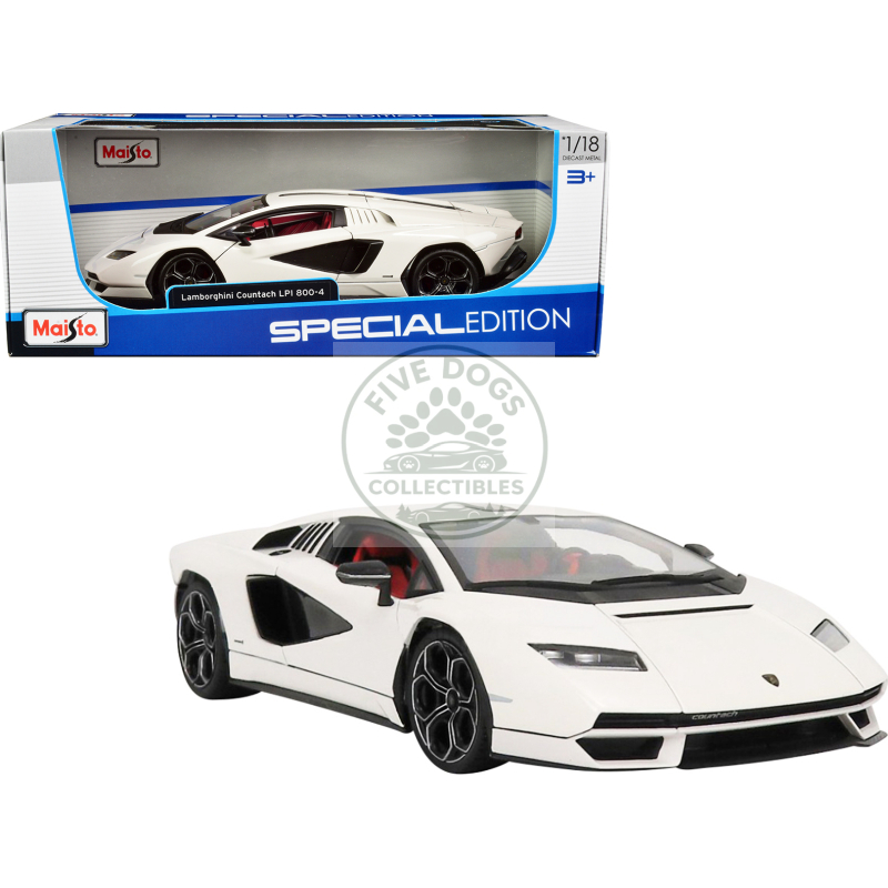 lamborghini countach lpi 800 4 white with black accents and red interior "special edition" 1/18 diecast model car by maisto
