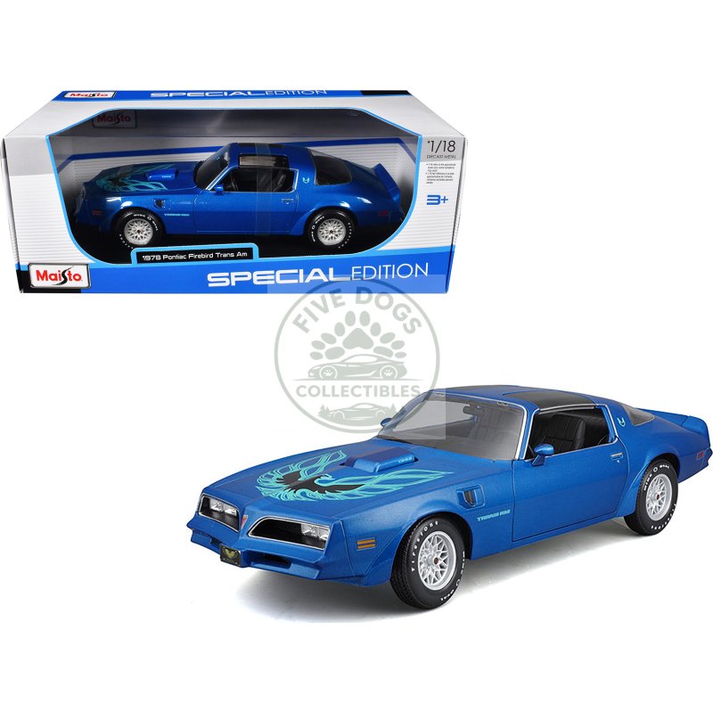 1978 pontiac firebird trans am blue metallic with hood graphics "special edition" series 1/18 diecast model car by maisto