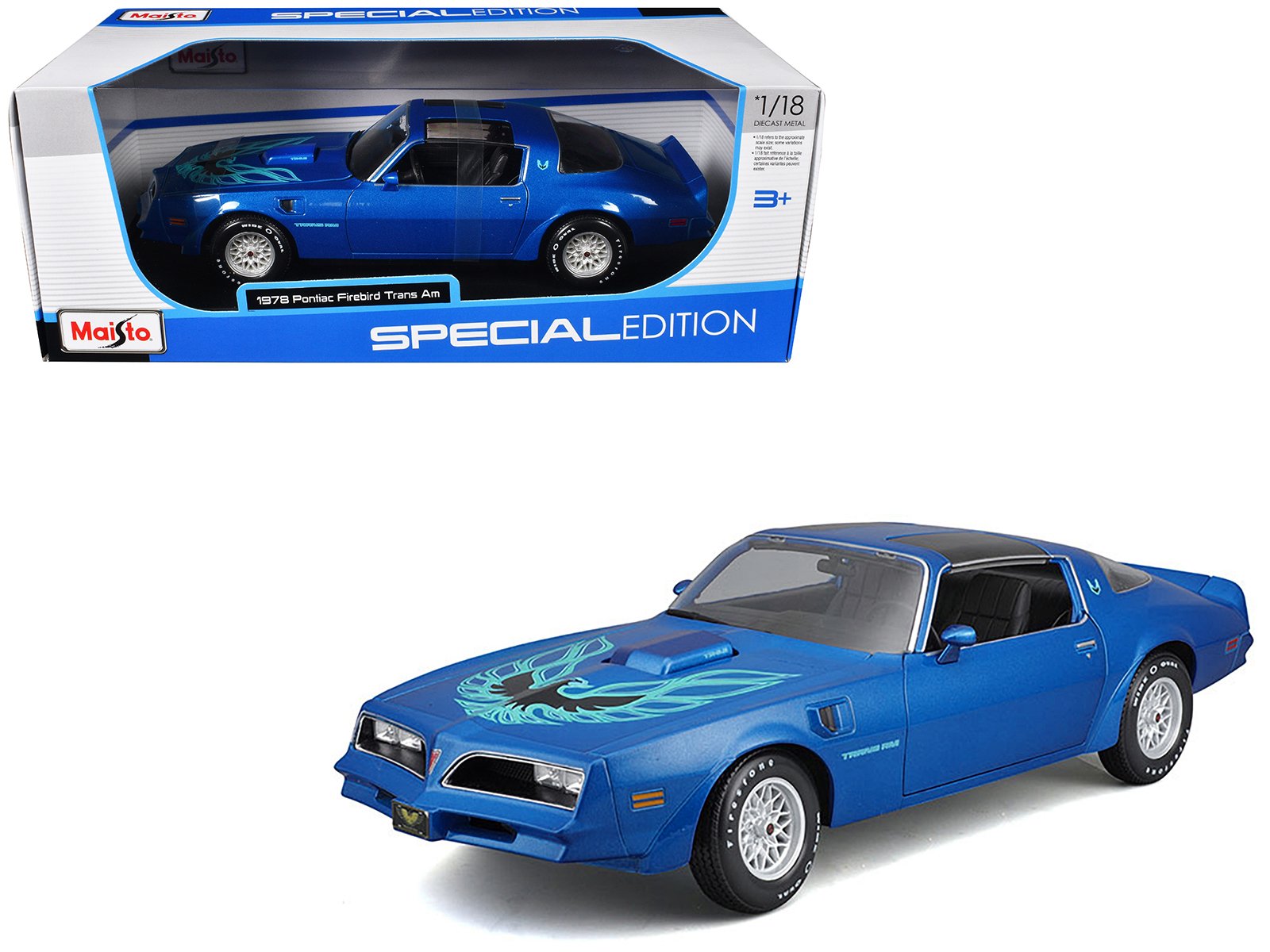 1978 pontiac firebird trans am blue metallic with hood graphics "special edition" series 1/18 diecast model car by maisto 1978 pontiac firebird trans am blue metallic with hood graphics "special edition" series 1/18 diecast model car by maisto