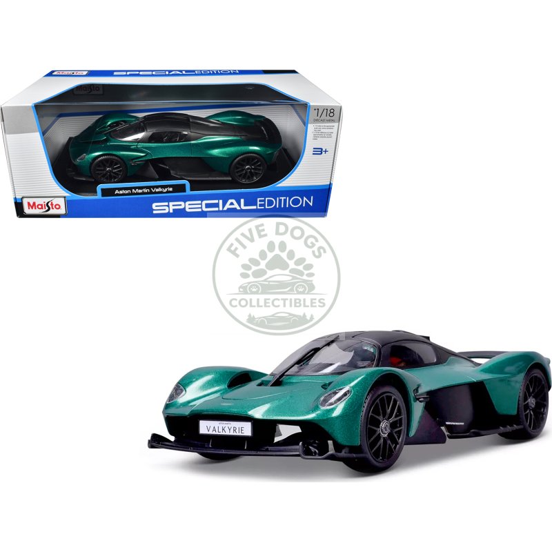 aston martin valkyrie green metallic with matt black top "special edition" series 1/18 diecast model car by maisto