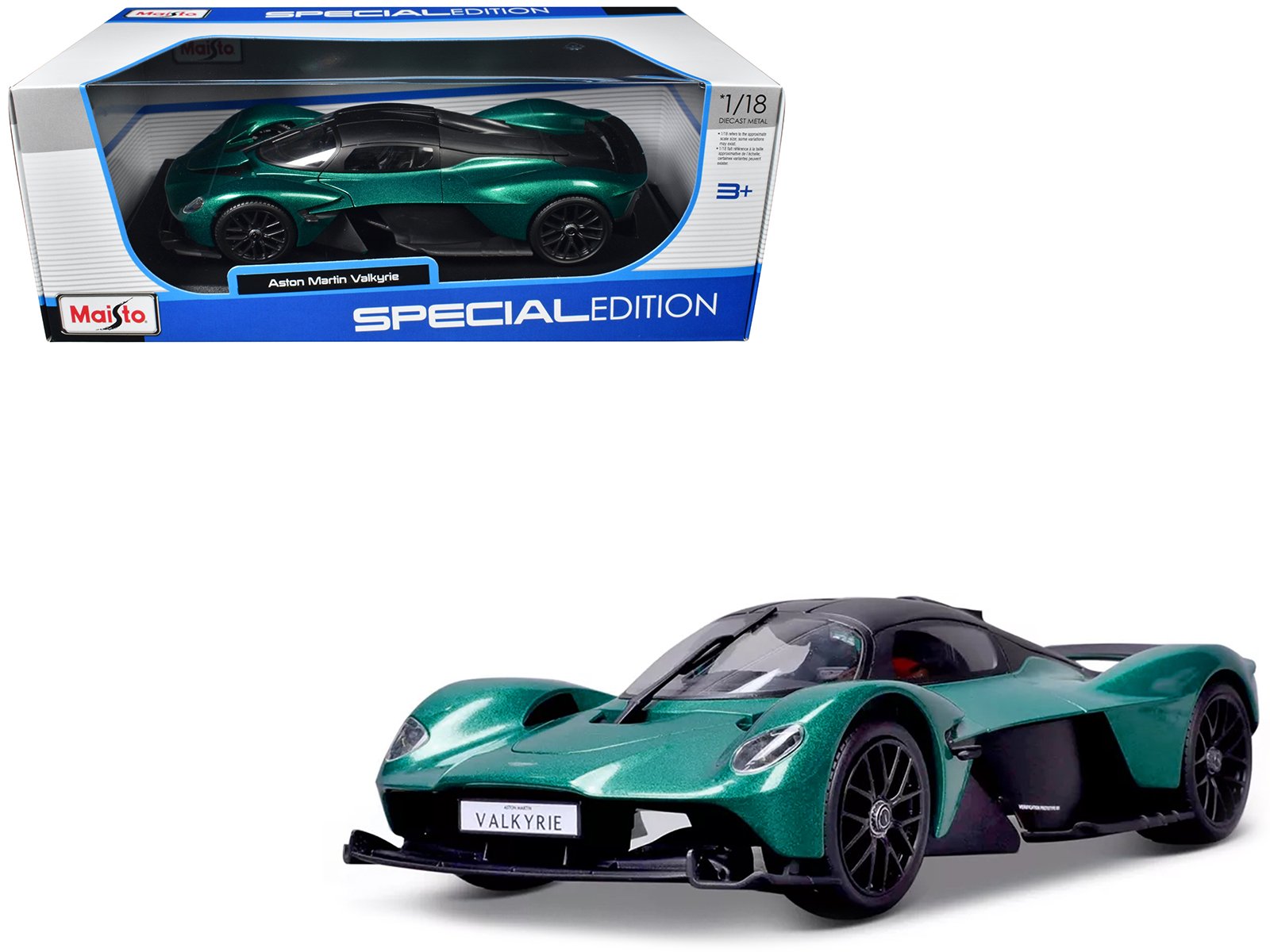 aston martin valkyrie green metallic with matt black top "special edition" series 1/18 diecast model car by maisto aston martin valkyrie green metallic with matt black top "special edition" series 1/18 diecast model car by maisto