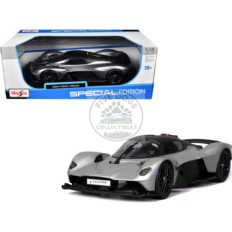 aston martin valkyrie silver metallic with matt black top "special edition" series 1/18 diecast model car by maisto