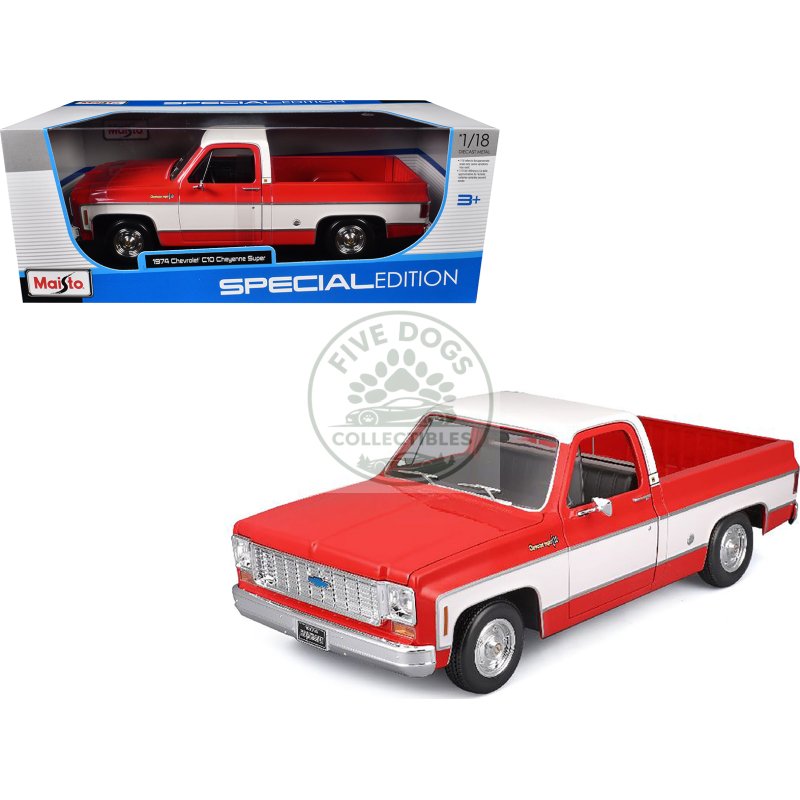1974 chevrolet c10 cheyenne super pickup truck red and white "special edition" series 1/18 diecast model car by maisto