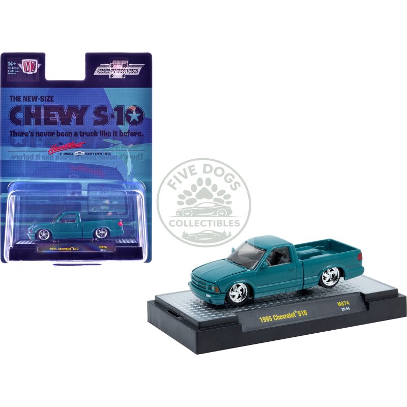 1995 chevrolet s10 pickup truck teal metallic limited edition to 15400 pieces worldwide 1/64 diecast model car by m2 machines