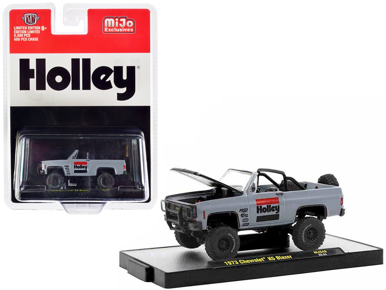 1973 chevrolet k5 blazer open top "holley" gray with black hood limited edition to 6600 pieces worldwide 1/64 diecast model car by m2 machines 1973 chevrolet k5 blazer open top "holley" gray with black hood limited edition to 6600 pieces worldwide 1/64 diecast model car by m2 machines