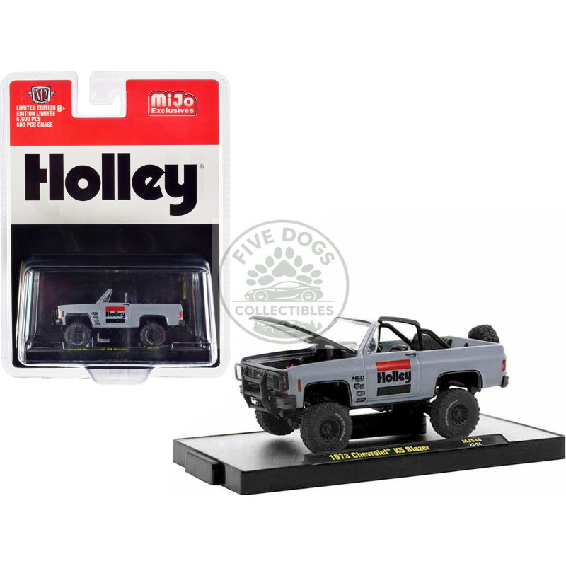 1973 chevrolet k5 blazer open top "holley" gray with black hood limited edition to 6600 pieces worldwide 1/64 diecast model car by m2 machines