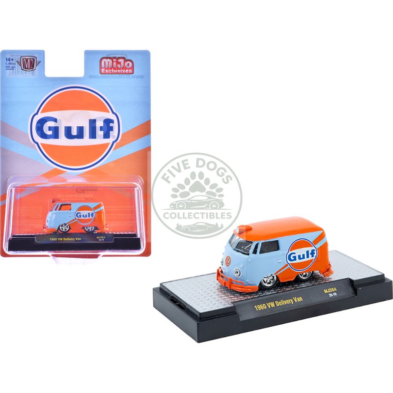 1960 volkswagen delivery van "gulf oil" light blue and orange limited edition to 5500 pieces worldwide 1/64 diecast model car by m2 machines