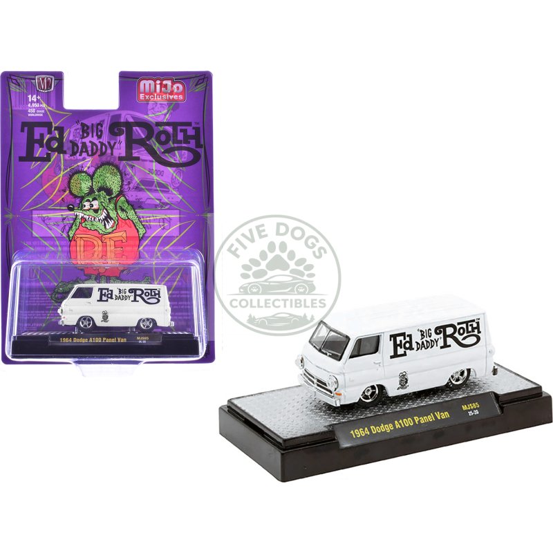1964 dodge a100 panel van "ed 'big daddy' roth rat fink" white limited edition to 4950 pieces worldwide 1/64 diecast model car by m2 machines