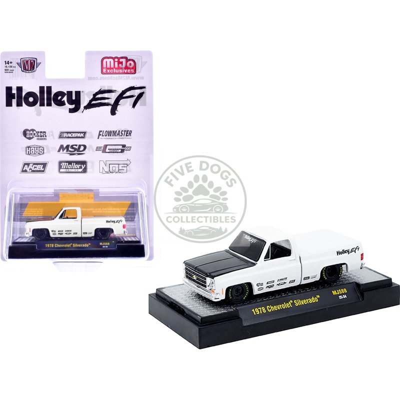 1978 chevrolet silverado pickup truck "holley efi" white with black hood limited edition to 10120 pieces worldwide 1/64 diecast model car by m2 machines