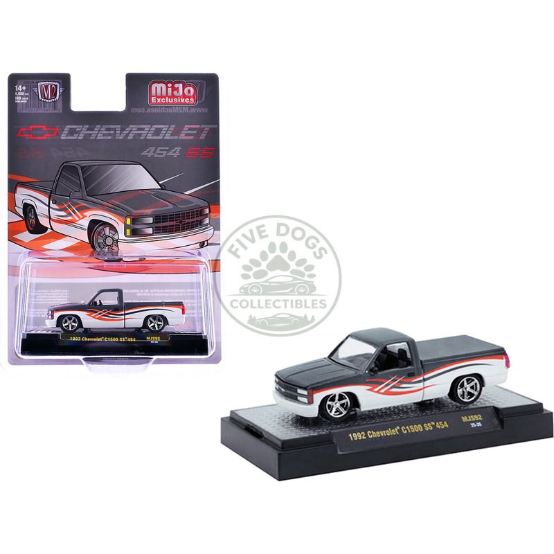 1992 chevrolet c1500 ss 454 pickup truck gray and white with graphics limited edition to 9680 pieces worldwide 1/64 diecast model car by m2 machines