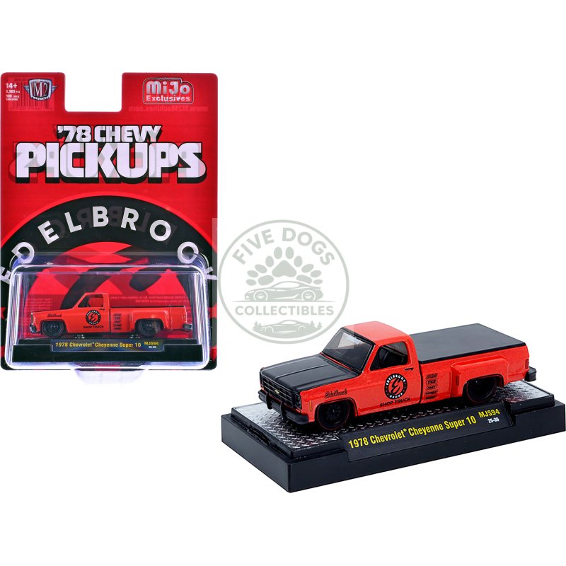 1978 chevrolet cheyenne super 10 pickup truck "edelbrock" red with black hood limited edition to 9900 pieces worldwide 1/64 diecast model car by m2 machines