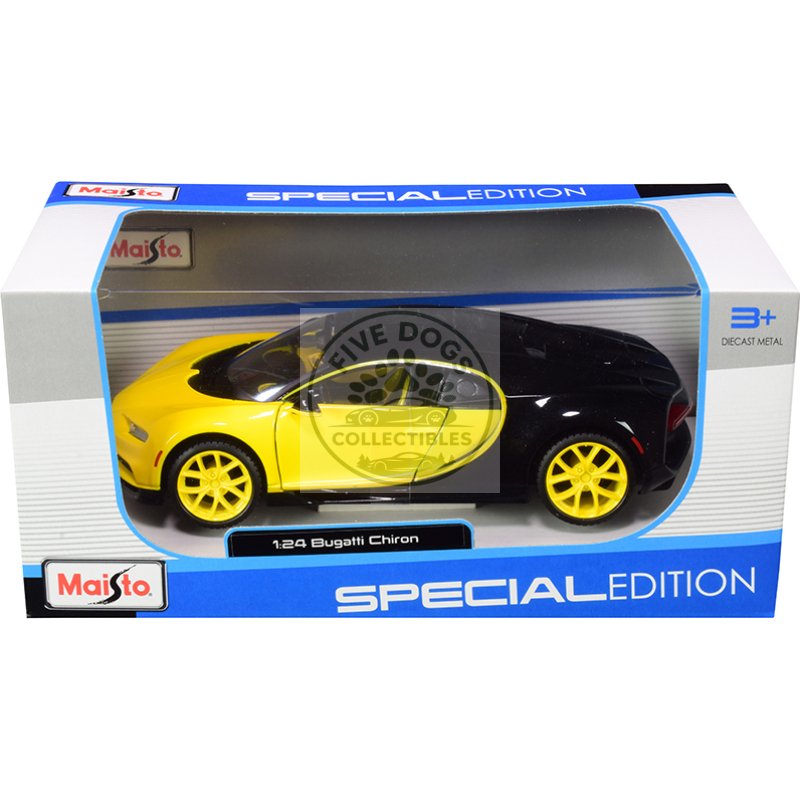 bugatti chiron yellow and black 1/24 diecast model car by maisto