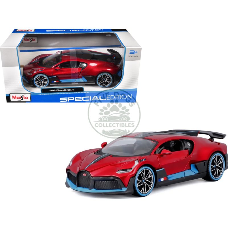 bugatti divo red metallic with carbon and blue accents "special edition" 1/24 diecast model car by maisto