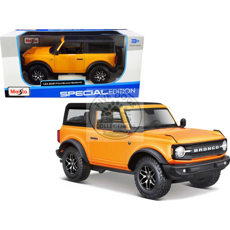 2021 ford bronco badlands orange metallic with black top "special edition" 1/24 diecast model car by maisto