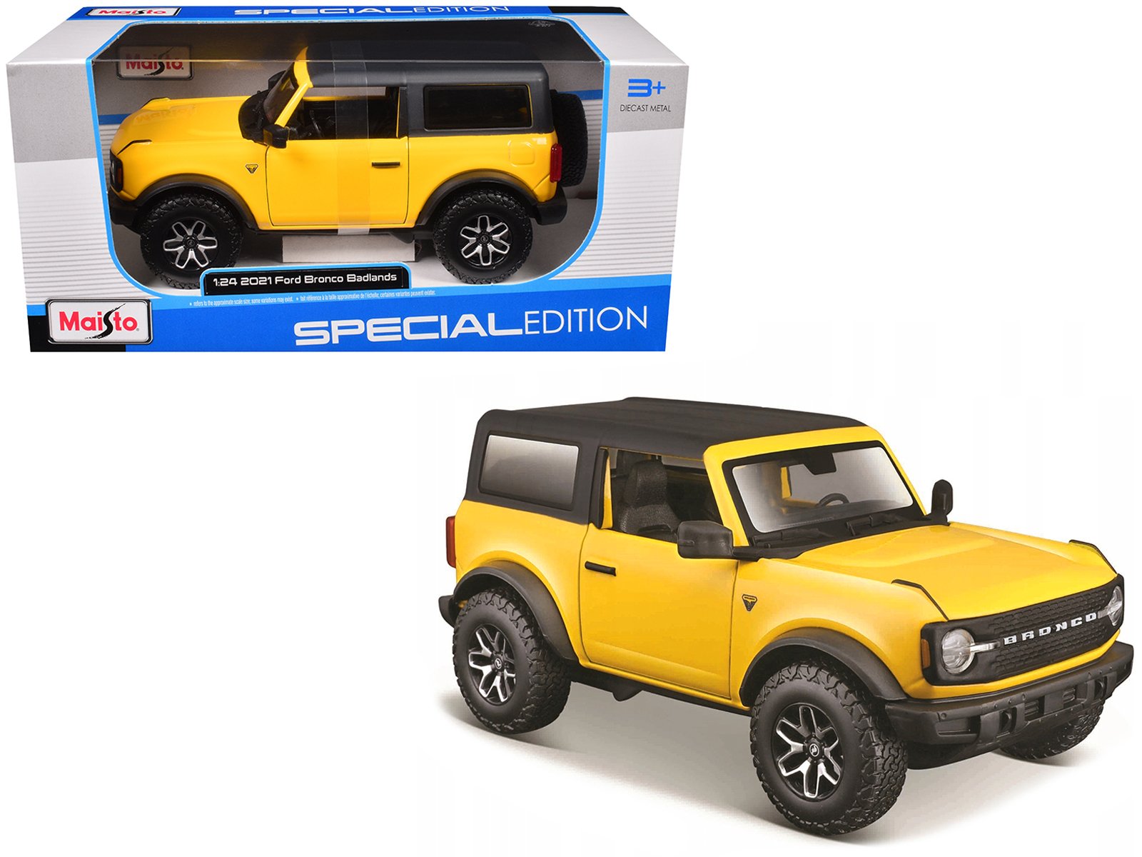 2021 ford bronco badlands yellow with black top "special edition" 1/24 diecast model car by maisto 2021 ford bronco badlands yellow with black top "special edition" 1/24 diecast model car by maisto