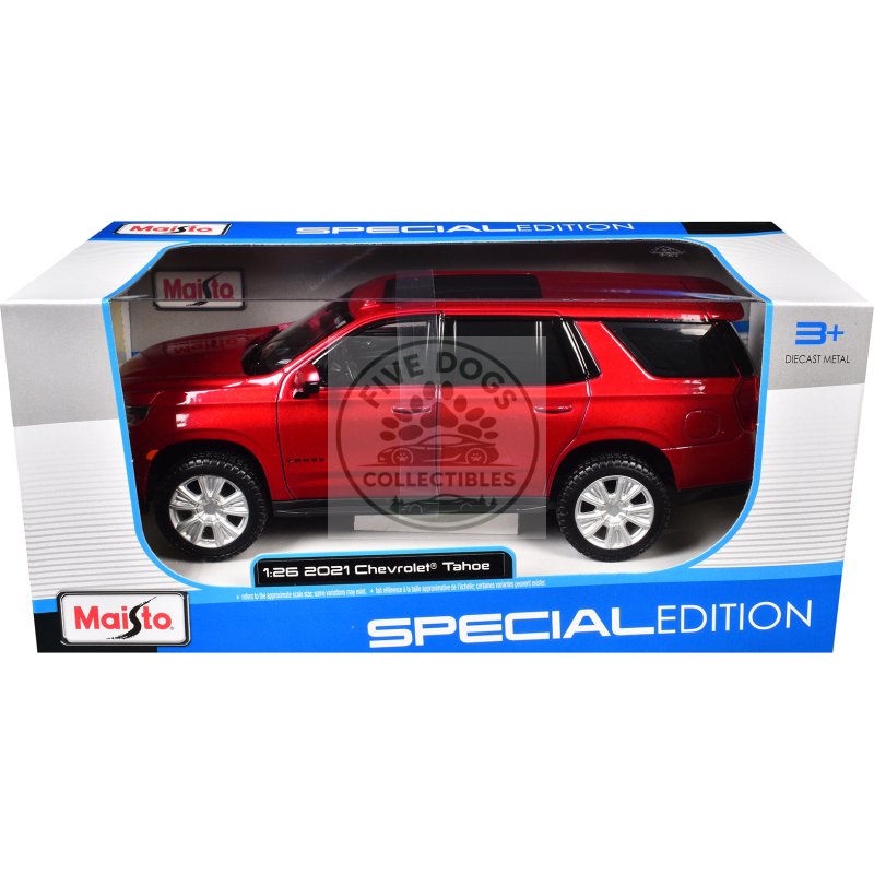 2021 chevrolet tahoe red metallic with sunroof 1/24 diecast model car by maisto