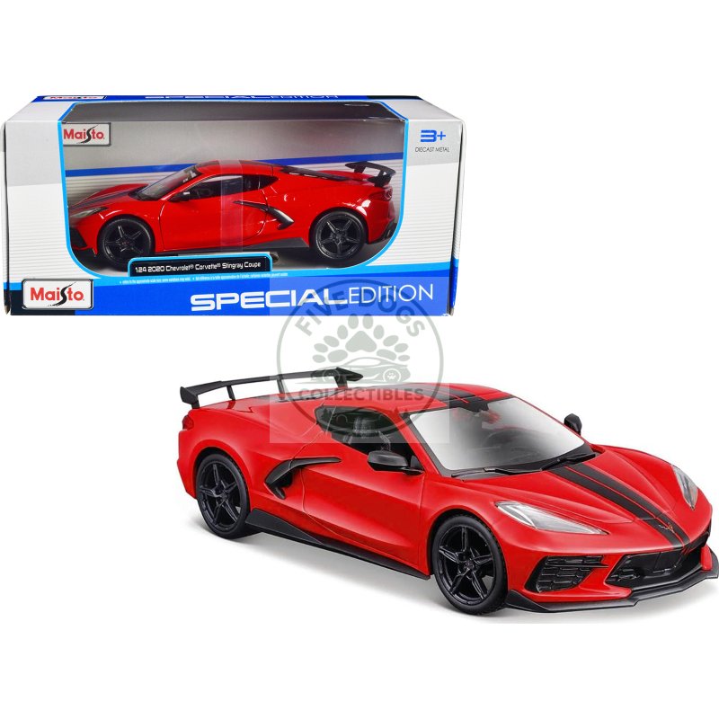 2020 chevrolet corvette stingray coupe red with black stripes "special edition" series 1/24 diecast model car by maisto