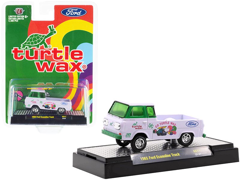 1965 ford econoline pickup truck "turtle wax" white and green limited edition to 4400 pieces worldwide 1/64 diecast model car by m2 machines 1965 ford econoline pickup truck "turtle wax" white and green limited edition to 4400 pieces worldwide 1/64 diecast model car by m2 machines
