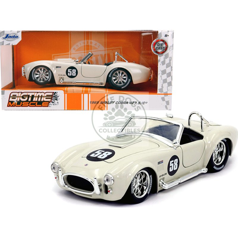 1965 shelby cobra 427 s/c #58 cream "bigtime muscle" 1/24 diecast model car by jada