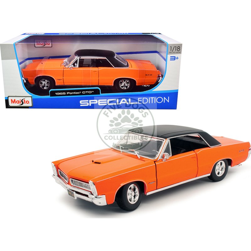 1965 pontiac gto hurst orange with black top and white stripes "special edition" 1/18 diecast model car by maisto