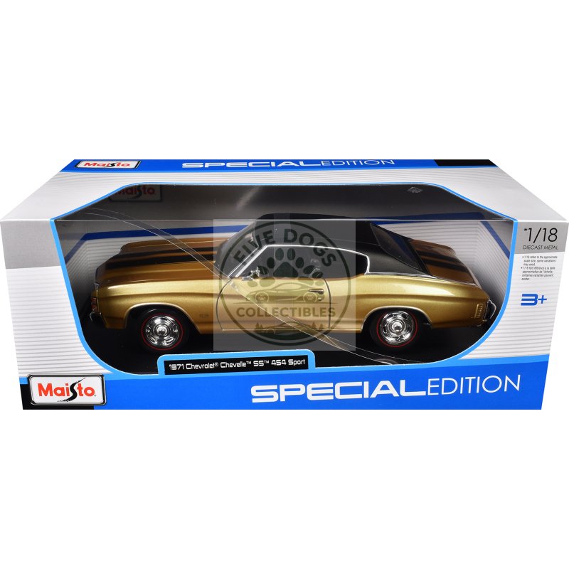 1971 chevrolet chevelle ss 454 sport gold metallic with black top and black stripes "special edition" 1/18 diecast model car by maisto