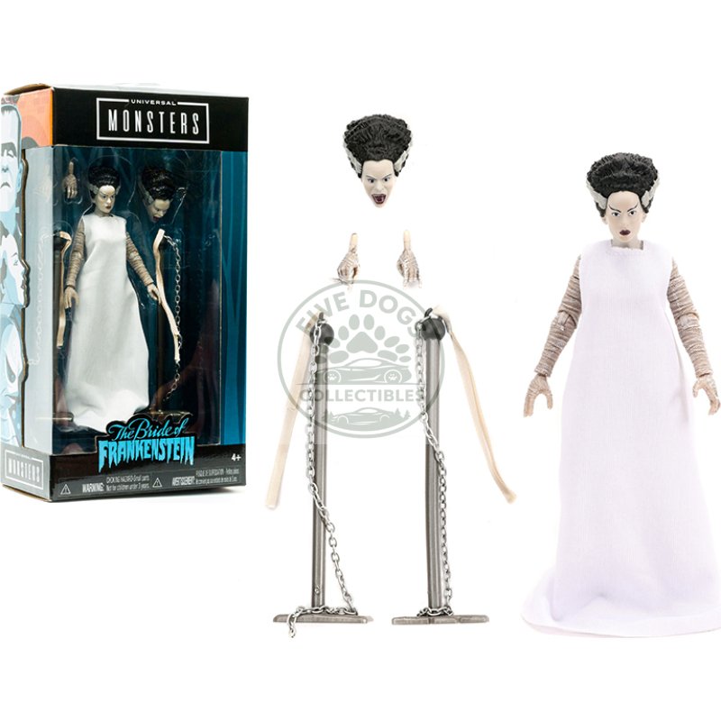 the bride of frankenstein 6" moveable figurine with chains and alternate head and hands "universal monsters" series by jada