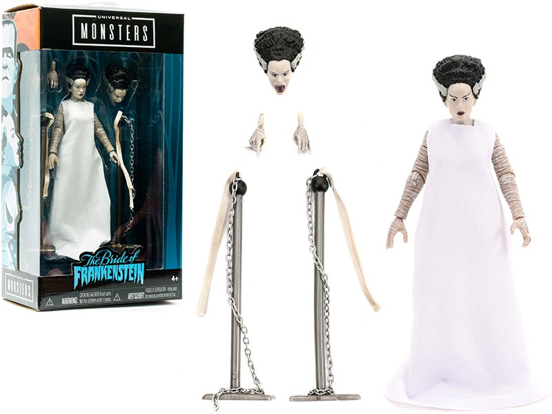 the bride of frankenstein 6" moveable figurine with chains and alternate head and hands "universal monsters" series by jada the bride of frankenstein 6" moveable figurine with chains and alternate head and hands "universal monsters" series by jada