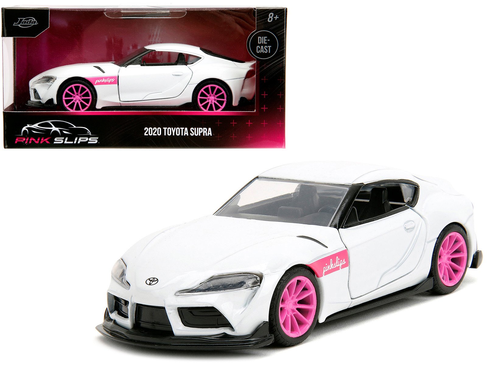 2020 toyota supra white metallic with pink wheels "pink slips" series 1/32 diecast model car by jada 2020 toyota supra white metallic with pink wheels "pink slips" series 1/32 diecast model car by jada