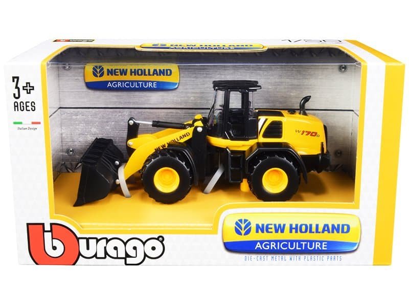 New Holland Tractor Toy for Kids Yellow New Holland toy tractor with front loader, suitable for children ages 3 and up.