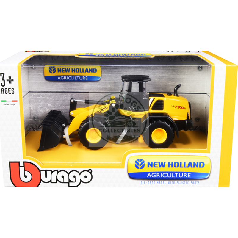 new holland w170d wheel loader yellow and black "new holland agriculture" series 1/50 diecast model by bburago