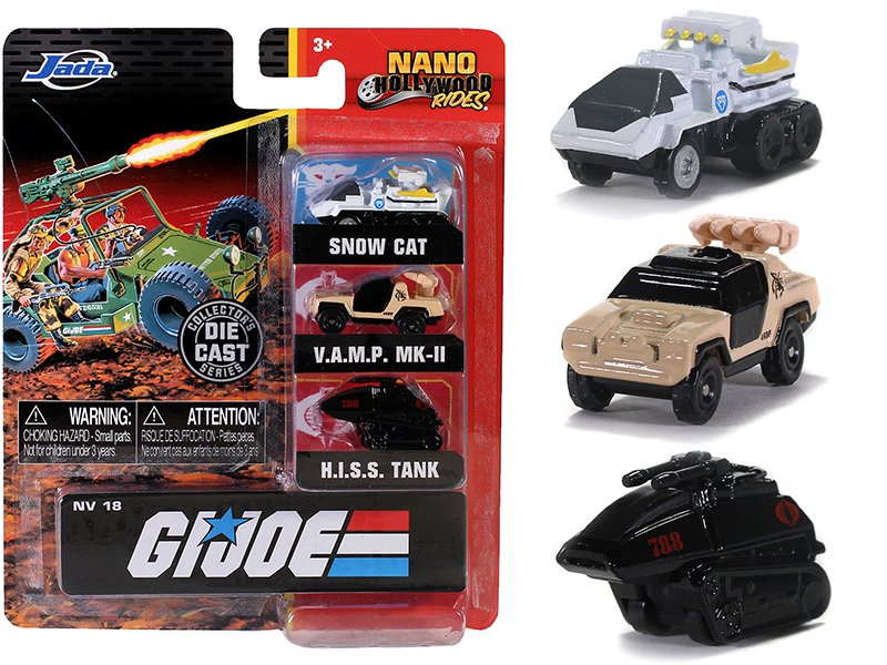 "g.i. joe" 3 piece set "nano hollywood rides" diecast models by jada "g.i. joe" 3 piece set "nano hollywood rides" diecast models by jada