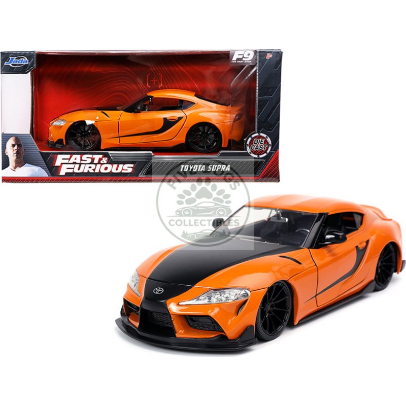 toyota supra orange with black stripes "fast & furious 9 f9" (2021) movie 1/24 diecast model car by jada