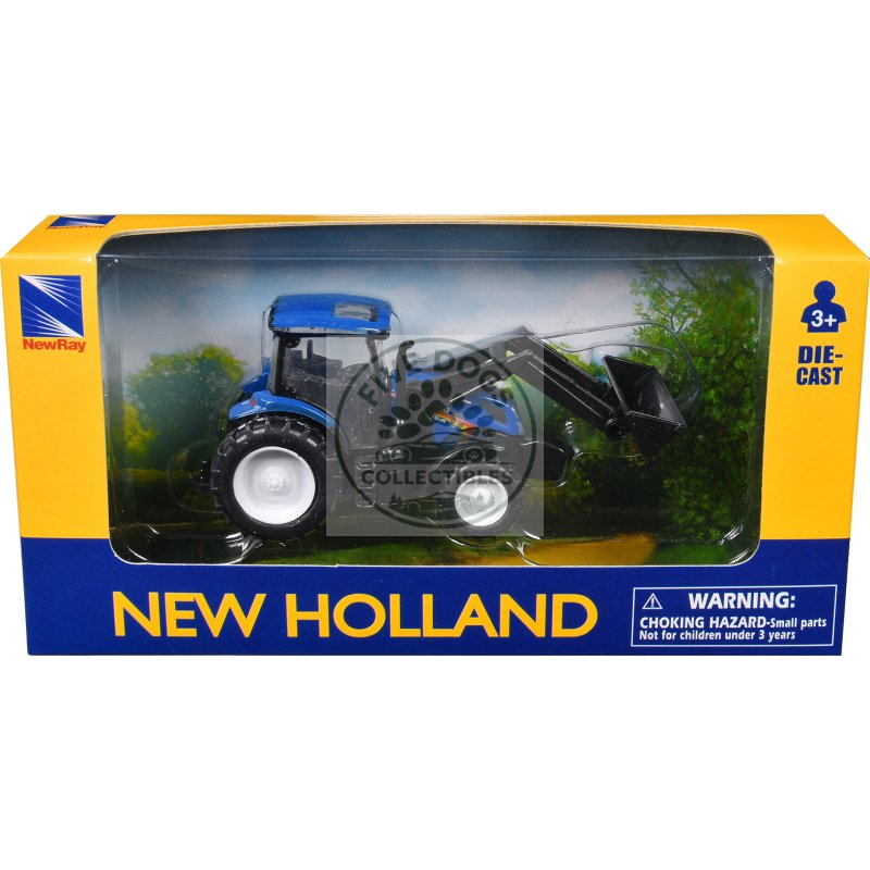 new holland t6.175 tractor with front loader blue diecast model by new ray