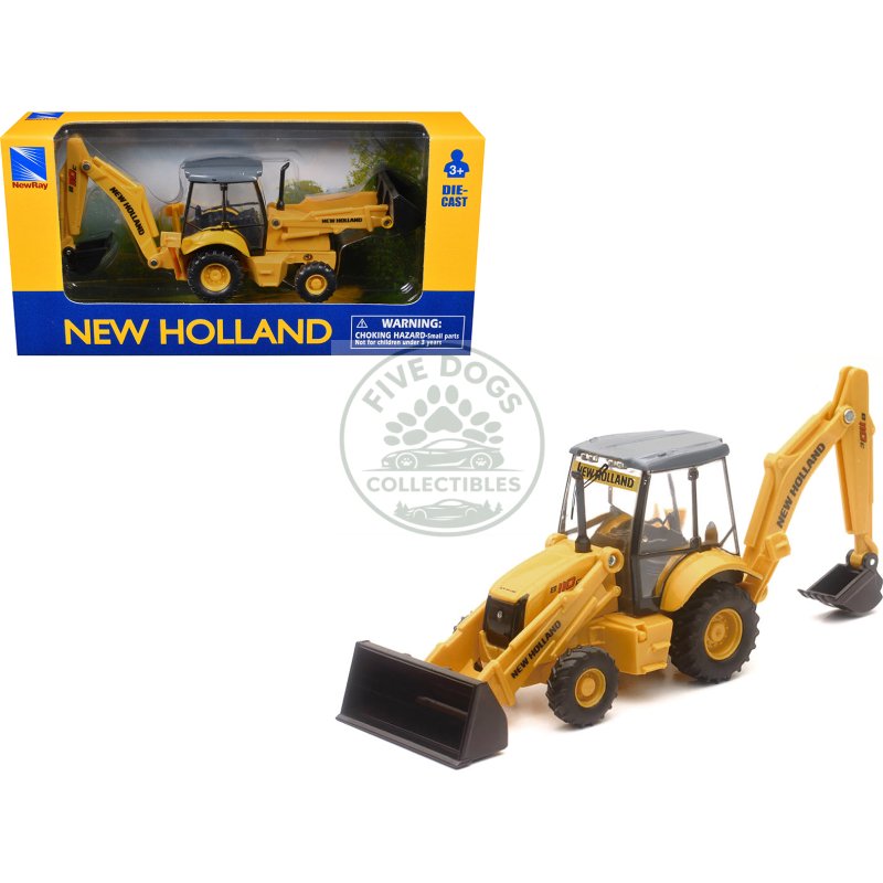 new holland b110c backhoe loader yellow diecast model by new ray
