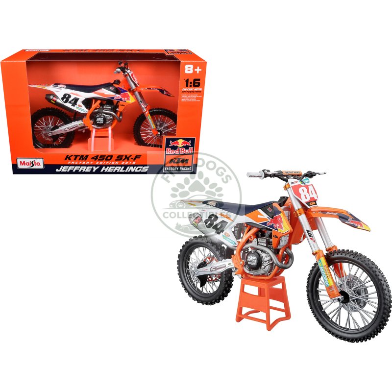 ktm 450 sx f #84 jeffrey herlings "red bull ktm factory racing" (2018) 1/6 diecast motorcycle model by maisto
